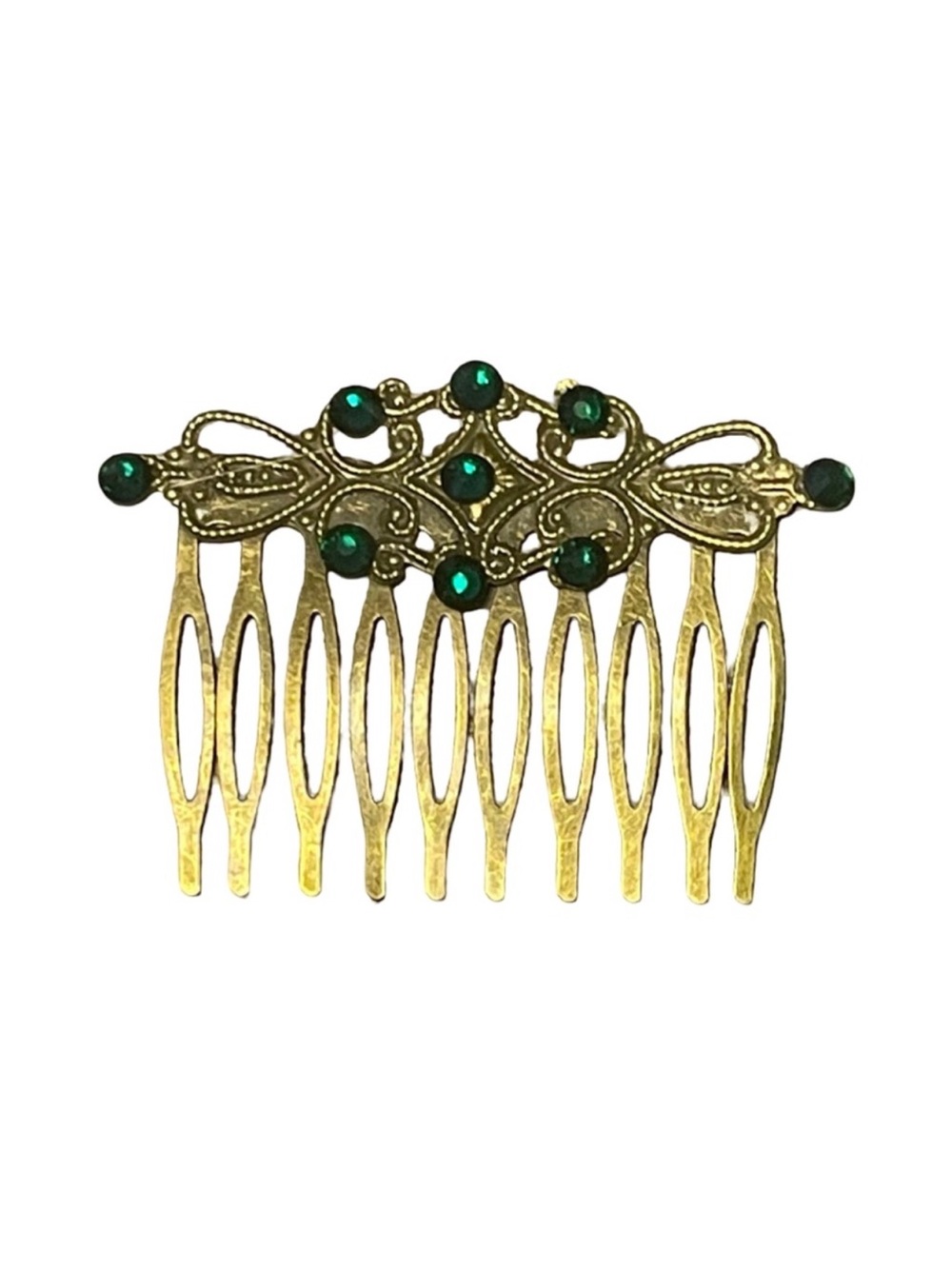 Elegant Gold Hair Comb with Emerald Green Crystal Accents FINAL PRICE DROP